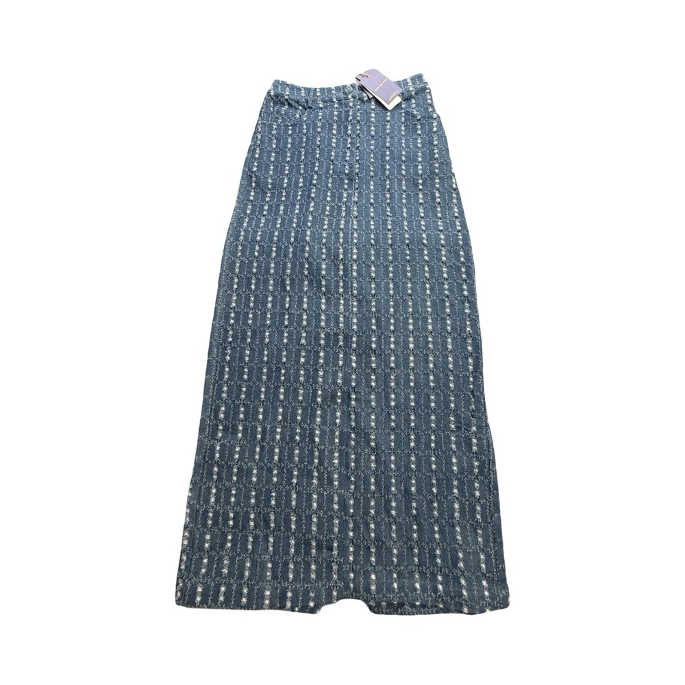 Skies Are Blue Maxi Skirt Womens S Dark Blue Distressed Stripe Denim Look Boho